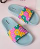 Glissers Floral Designed Sliders - Sky Blue