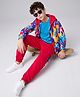 OLLINGTON ST. Cotton Sinker Knit Full Sleeves Front Zipper Hooded Sweatshirt, T-Shirt and Joggers Set with Guitar Print - Blue & Red