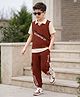 OLLINGTON ST. Cotton Sinker Knit Half Sleeves T-Shirt & Joggers Set with Inner Polo T-shirt - Brown & Beige