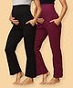 The Mom Store Cotton Blend Knit Pack Of 2 Solid Maternity Track Pants - Wine & Black