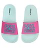 Glissers Girl Power Text Designed Sliders - Light Blue & Pink