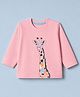 Zero Cotton Sinker Knit T-Shirt with Full Sleeves and Giraffe Print in Pink