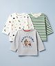Zero Cotton Sinker Knit Striped T-Shirts with Full Sleeves and Animal Print Pack of 3 - Grey White & Green