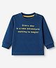 Zero Sinker Knit Full Sleeves T-Shirt With Slogan Embroidery - Navy Blue