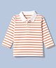 Zero Cotton Sinker Knit Polo T-Shirt with Full Sleeves and Striped Print in Red