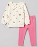 Babyhug Single Jersey Knit Full Sleeves Top & Leggings Set With Bear & Bow Print - Cream & Pink