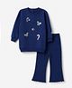 Babyhug 100% Cotton Single Jersey Knit Full Sleeves Top & Pants With Bow & Heart Sequin Detailing - Navy Blue