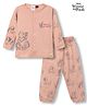 Ollypop Disney Sinker Knit Full Sleeves T-Shirt & Pyjama Night Suit with Winnie the Pooh Graphics - Peach