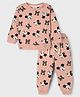 Ollypop Disney Knit Full Sleeves T-Shirt & Pyjama Night Suit Co-Ords Sets With Mickey Mouse Graphic - Peach
