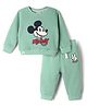 Ollypop Fleece Knit Full Sleeves Mickey Mouse Embroidered Winter Wear Suit - Light Green