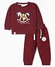 Ollypop Fleece Knit Full Sleeves T-Shirt & Jogger Winter Wear Suit Set with Winnie the Pooh Graphic - Wine