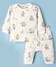 Ollypop Disney Interlock Knit Full Sleeves Striped Co-Ords T-Shirt & Pyjama Night Suit with Winnie the Pooh Graphics - Cream