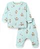 Ollypop Disney Interlock Knit Full Sleeves Striped Co-Ords T-Shirt & Pyjama Night Suit with Winnie the Pooh Graphics - Light Blue