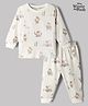 Ollypop Interlock Knit Full Sleeves Striped T-Shirt With Winnie The Pooh Graphic & Pyjama Night Suit Cord-Sets - Cream