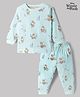 Ollypop Interlock Knit Full Sleeves Striped T-Shirt With Winnie The Pooh Graphic & Pyjama Night Suit Cord-Sets - Turquoise