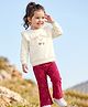 Babyhug 100% Cotton Single Jersey Knit Full Sleeves Cherry Embroidered Top & Pants Set - White & Maroon