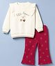 Babyhug 100% Cotton Single Jersey Knit Full Sleeves Cherry Embroidered Top & Pants Set - White & Maroon