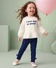 Babyhug 100% Cotton Single Jersey Knit Full Sleeves Top & Leggings Set With Text Print & Bow Applique - White