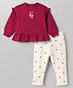 Babyhug 100% Cotton Knit Full Sleeves Heart Embroidered Top & Leggings Set With Heart Print - Maroon