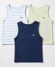 Babyoye Cotton Lycra Knit Striped Vest With Logo Print Pack Of 3 - Navy Blue Sky Blue & Lime Green