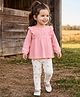 Babyhug Single Jersey Knit Full Sleeves Top & Floral Printed Leggings Set - Pink