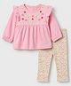 Babyhug 100% Cotton Single Jersey Knit Full Sleeves Top and Leggings Set With Floral Embroidery & Print - Pink