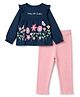 Babyhug Single Jersey Knit Full Sleeves Top and Leggings with Flowers Print - Navy Blue