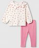 Babyhug 100% Cotton Knit Single Jersey Full Sleeves Top and Leggings with Full Length and Floral Print in White & Pink