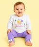 CANDY HOUSE Knitted Knit Full Sleeves Bee Embroidered Top & Leggings Set - Purple & White