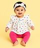 CANDY HOUSE Muslin Woven Full Sleeves Hearts Printed Top &  Leggings Set - White & Pink