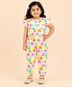 CANDY HOUSE Cotton Lycra Woven Half Sleeves Floral Printed & Beauty Text Embroidered Coordinating Top & Pants Set - White