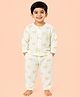 CANDY HOUSE Muslin Woven  Full Sleeves Bow Printed Coordinating Shirt & Pajama Night Suit - Off White