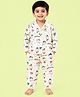CANDY HOUSE Muslin Woven Full Sleeves Animal Printed Coordinating Shirt & Pajama Night Suit - Cream