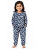 CANDY HOUSE Knitted Knit Full Sleeves Floral Printed Coordinating Top & Pajama Night Suit - Navy Blue