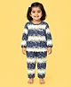 CANDY HOUSE Knitted Knit Full Sleeves Floral Printed Coordinating Top & Pajama Night Suit - Navy Blue & Yellow