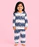CANDY HOUSE Knitted Knit Full Sleeves Floral Printed Coordinating Top & Pajama Night Suit -  Navy Blue & Pink