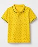 Pine Kids Cotton Knit Polo T-Shirt with Half Sleeves and Tropical Print - Yellow