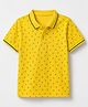 Pine Kids Cotton Knit Polo T-Shirt with Half Sleeves and Tropical Print - Yellow