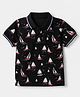 Pine Kids Cotton Knit Polo T-Shirt with Half Sleeves and Sailboat Print in Black