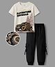 OLLINGTON ST. Cotton Sinker Knit Half Sleeves T-Shirt & Joggers Set With Text & Jeep Print - Off White