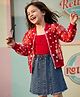 Ollington St. Sinker Knit Full Sleeves Floral Printed Jacket and Skirt Set with Tee - Red & Indigo