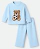 Kanvin Fleece Knit Full Sleeves Winter Nightwear Suit With Bear Patch - Light Blue