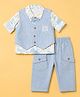 WOW Clothes Cotton Woven Full Sleeves Party Suit With Animal Print & Bow Applique - Blue