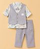 WOW Clothes Cotton Woven Full Sleeves Party Suit With Animal Print With Bow Applique - Khaki & Lilac
