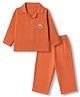 WOW Clothes Cotton Woven Front Open Full Sleeves Co-ord Shirt & Pajama with Front Pocket and Vehicle Patch - Rust Orange