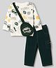 WOW Clothes Cotton Knit Woven Full Sleeves Text Printed T-Shirt & Pant Set With Sling Bag - Dark Green