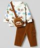 WOW Clothes Cotton Knit Woven Full Sleeves T-Shirt & Pant Set With Car Text Print & Sling Bag - Khaki