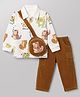 WOW Clothes Cotton Knit Woven Full Sleeves T-Shirt & Pant Set With Animal Print & Bag - Khaki