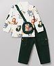 WOW Clothes Cotton Knit Woven Full Sleeves T-Shirt & Pant Set With Animal Text Print & Bag - Dark Green