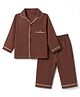 WOW Cotton Woven Full Sleeves Co-Ords Shirt & Pyjama Night Suit - Dark Brown